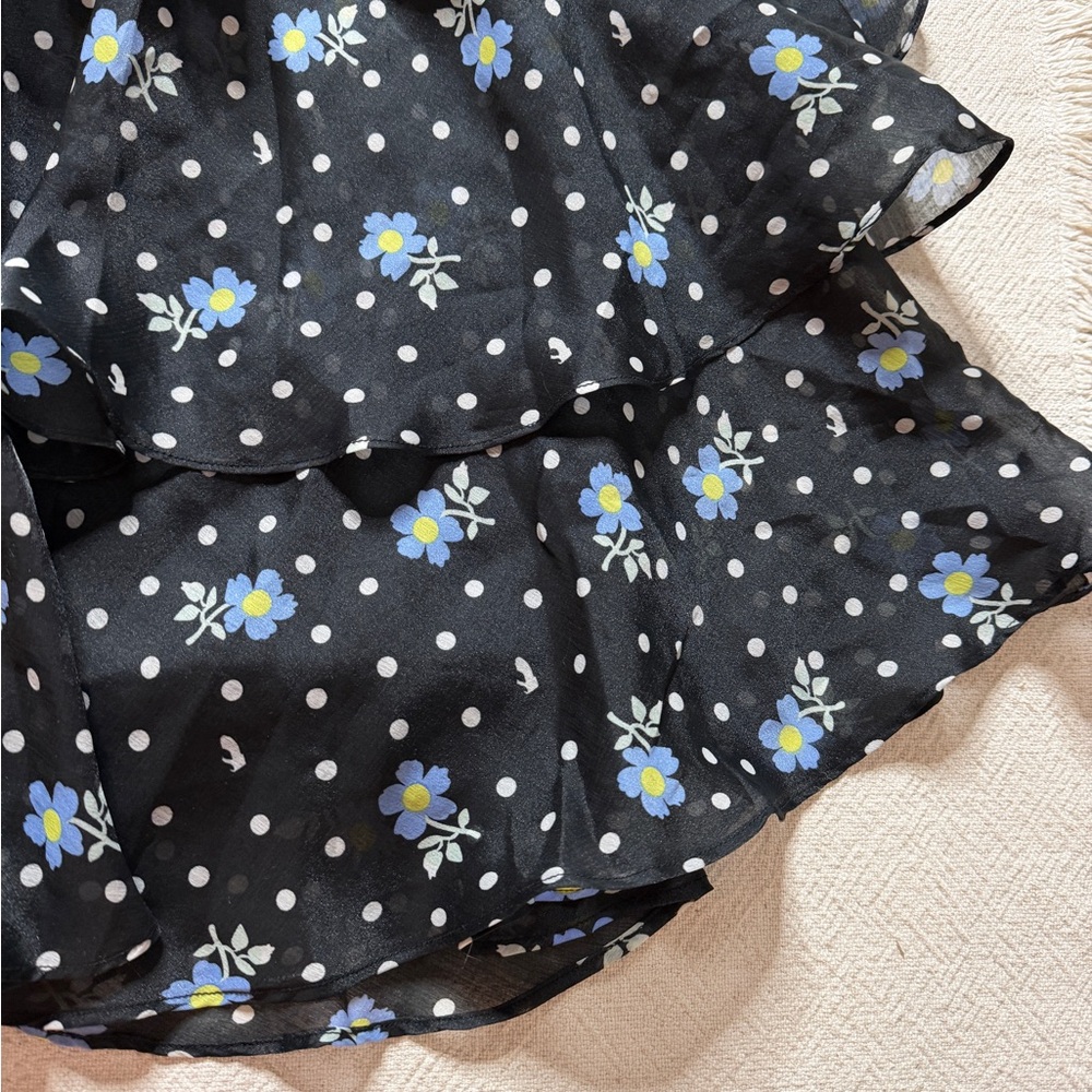 Sandy Liang x Target Black Polka Dot Dark Floral Chiffon Tiered Mini Dress M - Picture 3 of 8